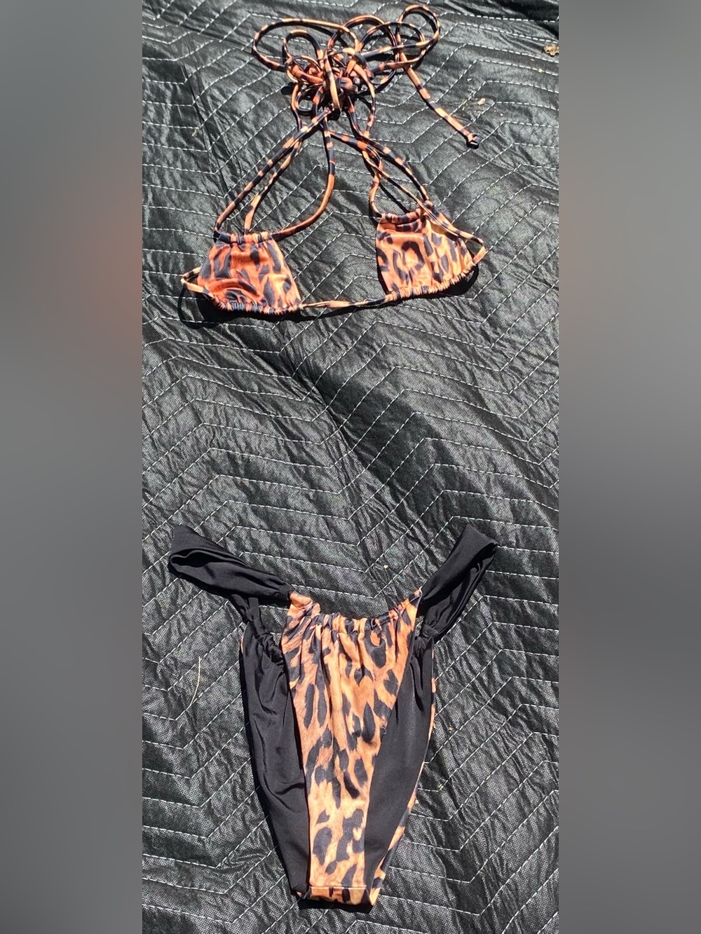 Women's Orange Leopard-Print Triangle Bikini Set with Black Accents